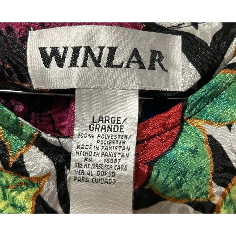 Winlair Sz L MUUMUU Bright Multicolor Neon Maxi Dress Caftan w/ Pockets 1/4 Zip - Picture 3 of 6